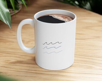 Tazza in ceramica con onde tranquille e fluenti / Tazza da caffè costiera, regalo per gli amanti della spiaggia, Bicchieri per il relax estivo, Tazza da tè con motivo a onde