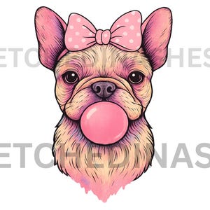 Bubblegum Frenchie Sublimation PNG - Süße französische Bulldogge mit Schleife - 300 DPI Digitale Datei