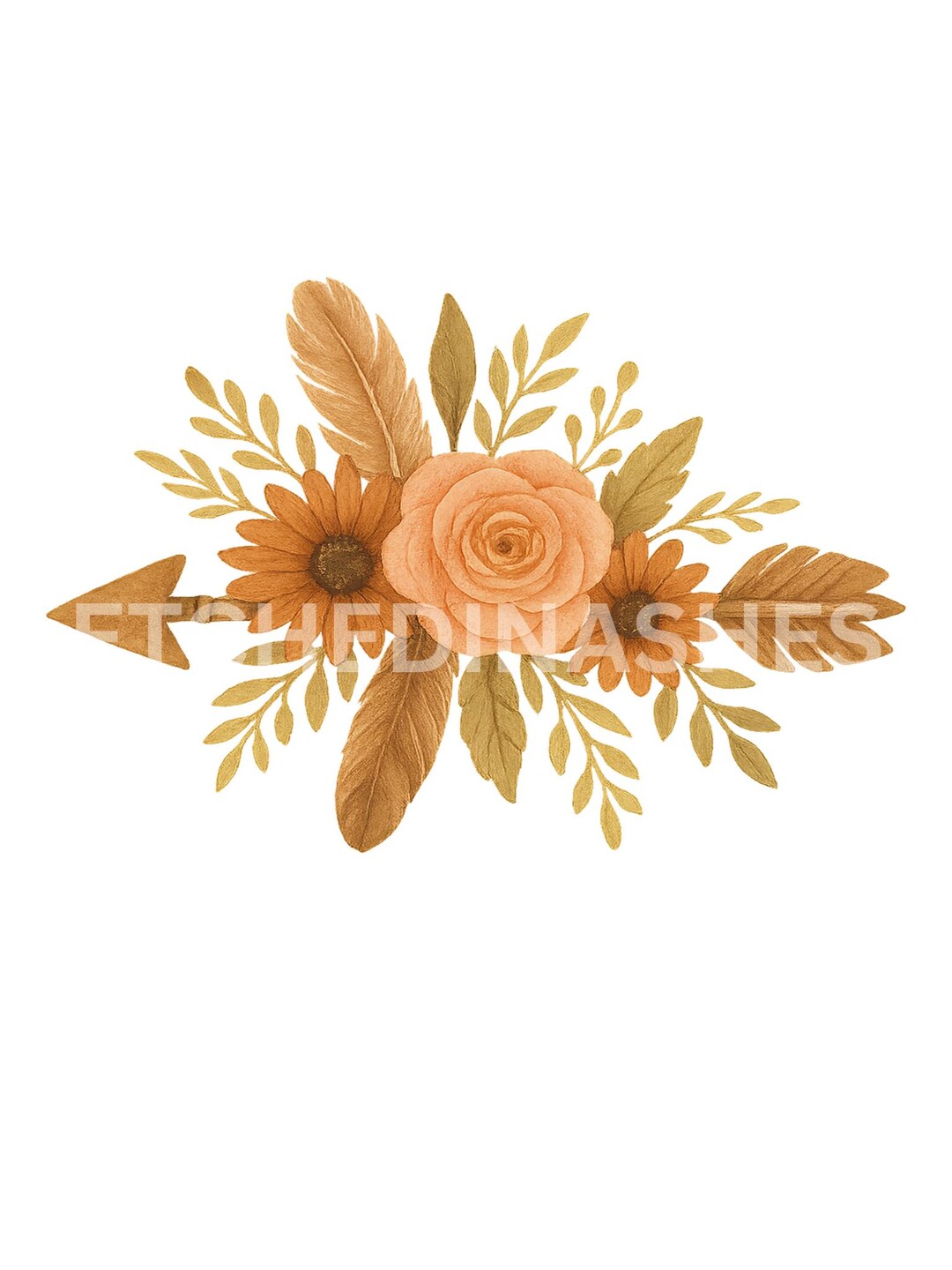 Western Boho Floral Feather PNG | Sublimation Design | Earth Tone ...
