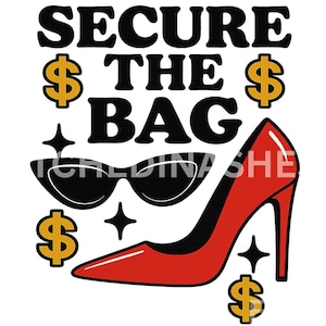 Proteja a Bolsa PNG | Sublimação Boss Babe | Salto Alto Vermelho, Óculos de Sol e Cifrões | Fundo Transparente de 300 DPI | Download Instantâneo