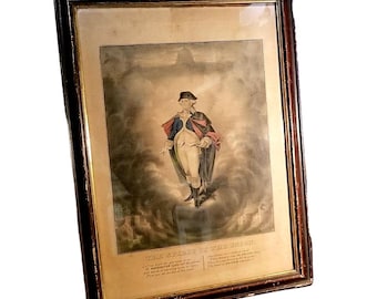 Litografía original de 1860, coloreada a mano, de George Washington, titulada "El espíritu de la Unión" (Artículo raro).