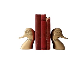 Sujetalibros vintage de alta gama de latón macizo con forma de cabeza de pato de mediados de siglo (par)