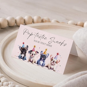 Puppy Theme Food Labels, Editable Dog Party Decor, Puppy Birthday Decorations, Instant Download Food Tents