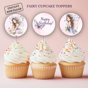 Fairy Cupcake Toppers, Editable Name & Age, Fairy Birthday Cupcake, Instant Download, Canva Template