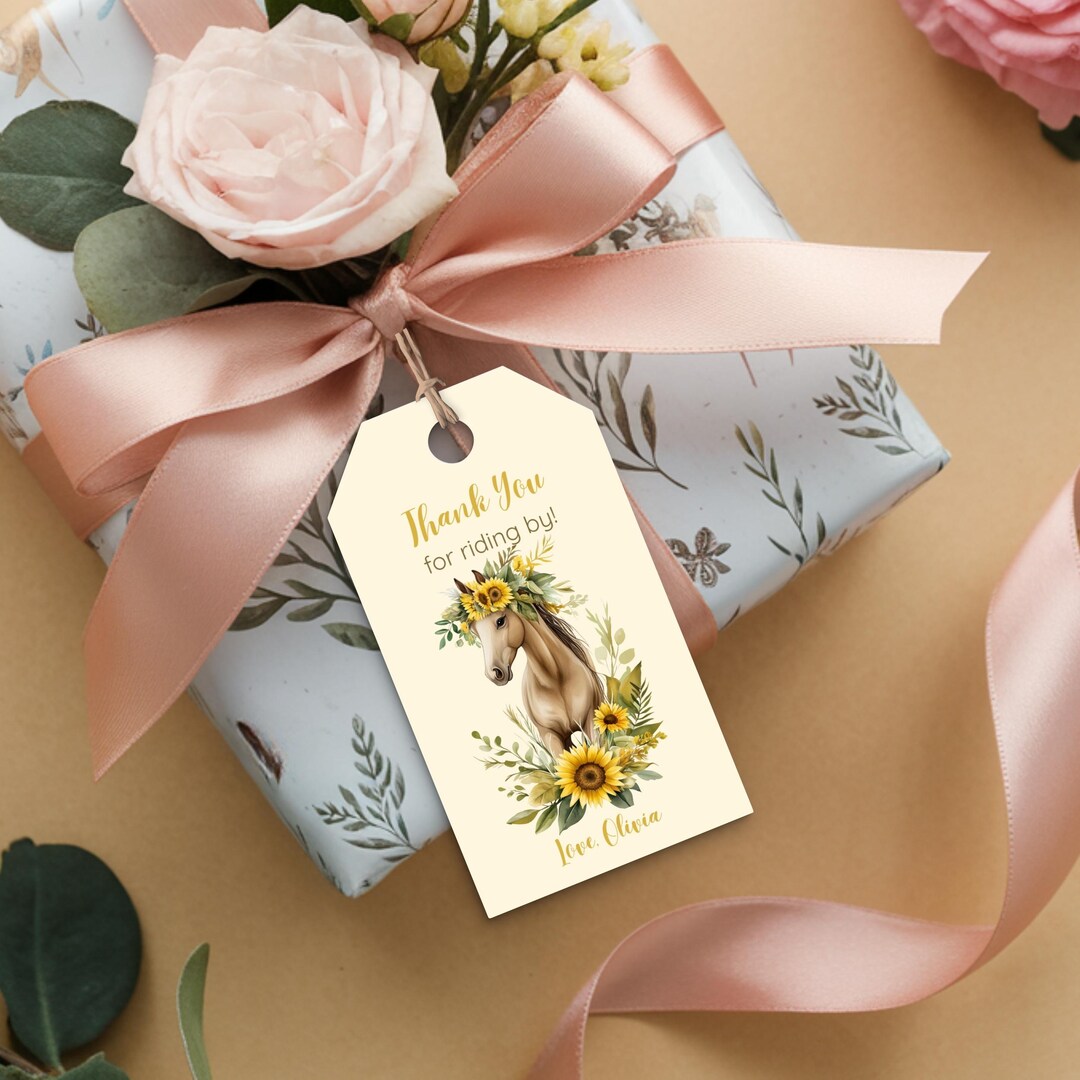 Horse Birthday Sunflower Thank You Tags, Editable Sunflower Favor Tags ...