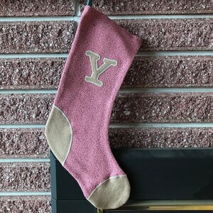 1 Medias Pequeñas Personalizadas Y Monograma Christmas Stocking, Lana Moteada Rosa, Lana Sólida Bronceada Ligera