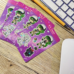 Hojas de pegatinas holográficas de vinilo Kawaii PKMN del equipo N / Diario, papelería, regalos / Reshiram / Zorua