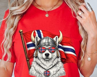 Norway Flag Wolf T-Shirt, Norwegian Pride Gift, Viking Wolf Graphic Tee, Nordic Dog Lover Shirt, Norge Fan Apparel