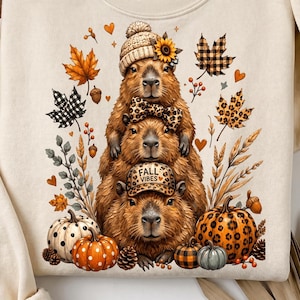 Fall Capybara Stack PNG | Fall Vibes Capybara Graphic | DTF Print File Sublimation PNG | Cozy Autumn Digital Download