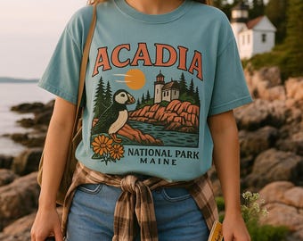 Acadia National Park T-Shirt – Vintage Puffin Maine Souvenir