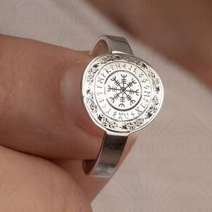 Anillo de brújula vikinga de plata de ley: Talismán nórdico Vegvisir