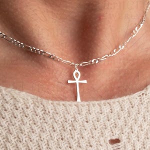 Gold Cross Necklace for Men, Figaro Chain Pendant, Religious Jewelry, Christian Gift for Him, Minimalist Faith Necklace