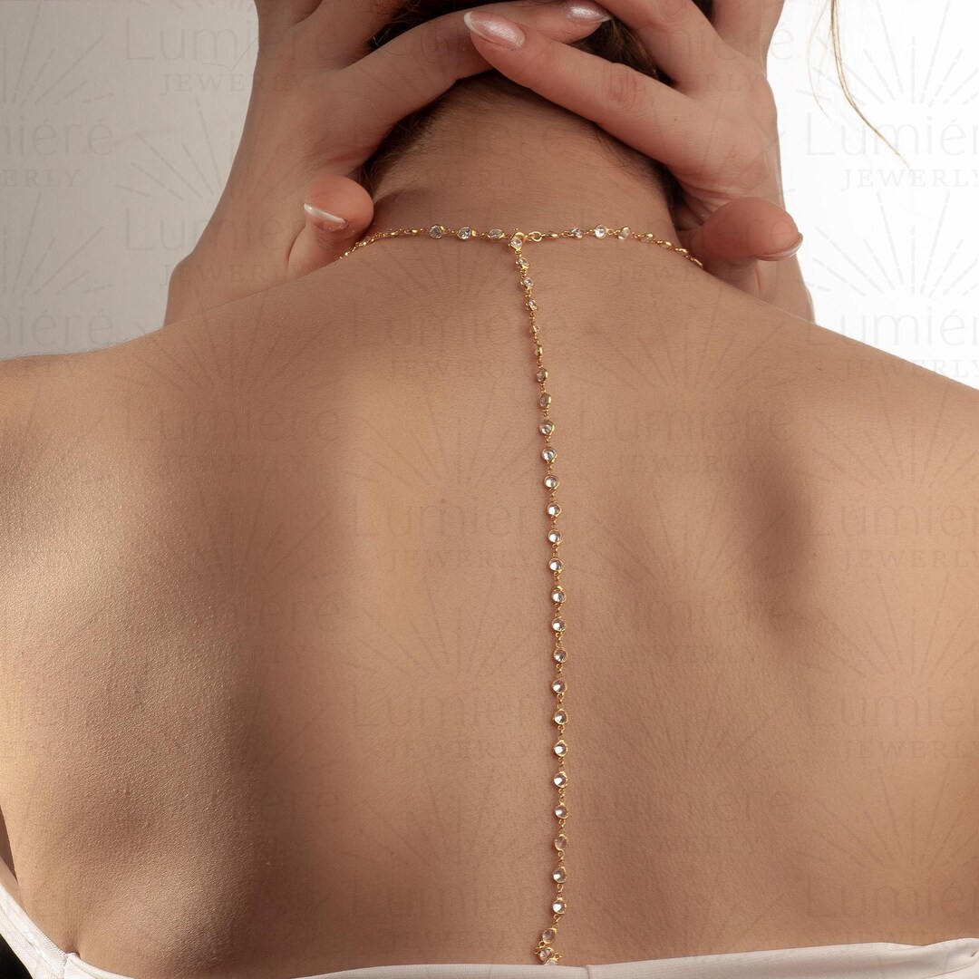 Backdrop Chain Sterling Silver Backdrop Necklace: Cubic Zirconia Bridal Back Chain - Etsy