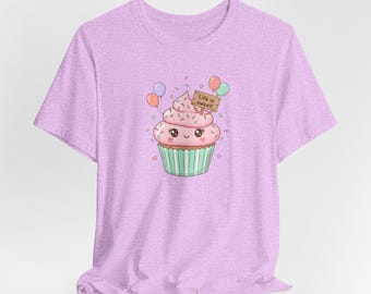Pastelkleurige cupcake-cartoon-T-shirt | Shirt met humoristische snack