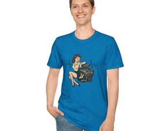 Vintage Pin Up Model Automotive T-Shirt, Retro Car Lover Tee