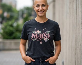 NURSE floral stethoscope tee | Nurse T-Shirt, watercolor peonies & lavender design