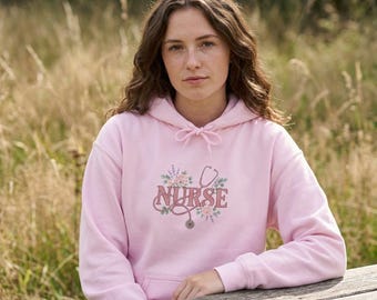 NURSE Floral Stethoscope Hoodie | Dusty Rose Watercolor Peonies