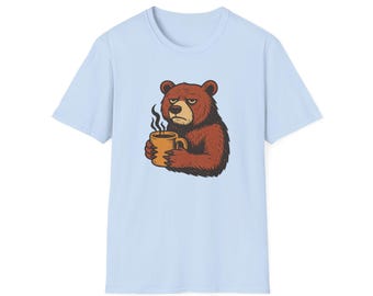 Grumpy Bear Coffee T-Shirt | Funny Cartoon Illustration