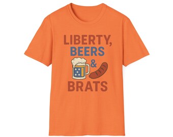 Liberty Beers & Brats BBQ Shirt: Funny 4th of July Cookout Tee