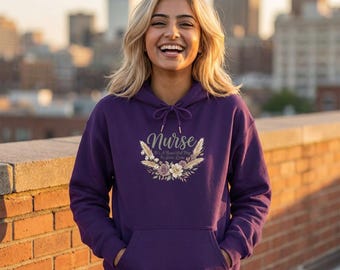 NURSE hand-lettered script hoodie | boho wildflower floral medical sublimation PNG