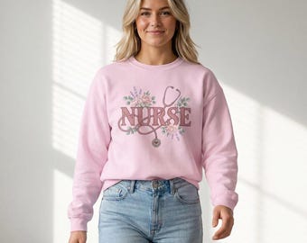 NURSE floral stethoscope crewneck sweatshirt | watercolor peonies lavender eucalyptus