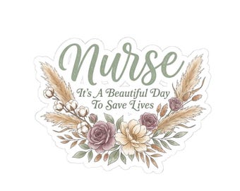 Nurse floral script Kiss-Cut Stickers | pastel retro, family-friendly Easter Christian humor