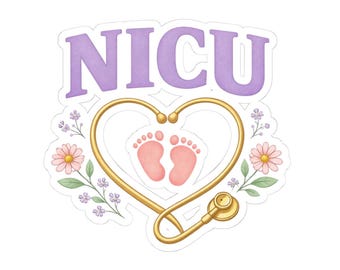 NICU Heart Stethoscope Sticker | healthcare support, baby unit decal, soft pastel medical