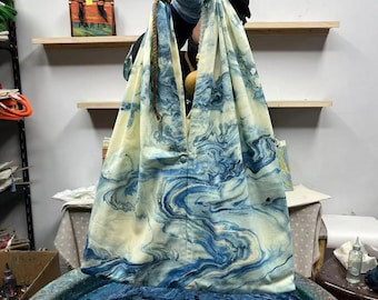 Handmade Marbled Tote Bag: One-of-a-Kind Water-Dyed Hobo Bag