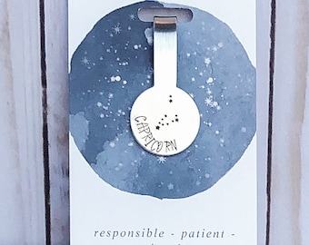Capricorn Zodiac Constellation Folded Aluminum Bookmark, Book Lover Gift, Gift for Readers, Metal Stamping, Hand Stamped, Handmade