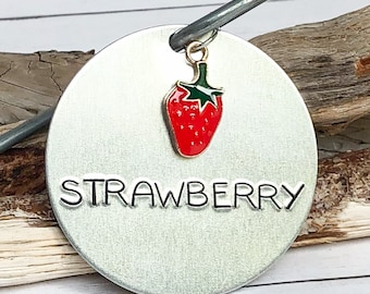 Strawberry Plant Label, Hanging Garden Stake Sign, Herb Marker, Metal Stamping, Handstamped, Hand Stamped, Gardening Gift, Handmade