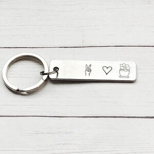 Peace Love Plants Keychain, Metal Stamping, Handstamped, Hand Stamped, Gardening Gift, Handmade