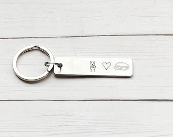 Peace Love Rocks Keychain, Metal Stamping, Handstamped, Hand Stamped, Rockhound, Rock Collector, Rock Hunter, Agate, Handmade