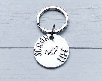 Scrub Life Stethoscope Keychain, Nurse Gift, Stamping, Handstamped, Hand Stamped, Handmade