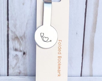 Stethoscope Heart Hand Stamped Folded Bookmark