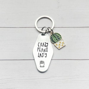 Crazy Plant Lady Keychain, Succulent Charm, Metal Stamping, Handstamped, Hand Stamped, Handmade