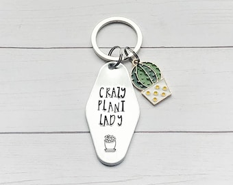 Crazy Plant Lady Keychain, Succulent Charm, Metal Stamping, Handstamped, Hand Stamped, Handmade