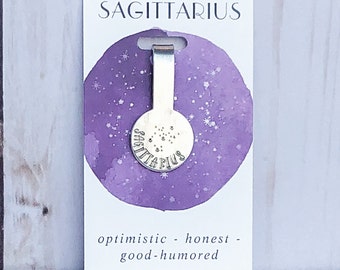 Sagittarius Zodiac Constellation Folded Aluminum Bookmark, Book Lover Gift, Gift for Readers, Metal Stamping, Hand Stamped, Handmade
