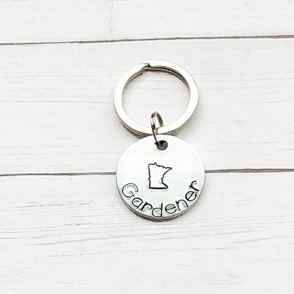 Minnesota Gardener Keychain, Metal Stamping, Handstamped, Hand Stamped, Gardening Gift, Handmade