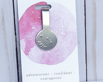 Aries Zodiac Constellation Folded Aluminum Bookmark, Book Lover Gift, Gift for Readers, Metal Stamping, Hand Stamped, Handmade