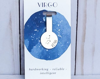 Virgo Zodiac Constellation Folded Aluminum Bookmark, Book Lover Gift, Gift for Readers, Metal Stamping, Handstamped, Hand Stamped, Handmade
