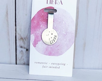 Libra Zodiac Constellation Folded Aluminum Bookmark, Book Lover Gift, Gift for Readers, Metal Stamping, Hand Stamped, Handmade