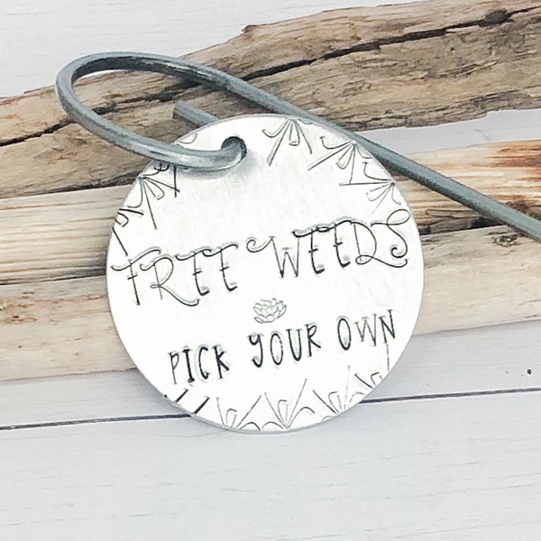 Free Weeds Pick Your Own Garden Stake, Herb Marker, Plant Label, Metal Stamping, Handstamped, Hand Stamped, Gardening Gift, Handmade