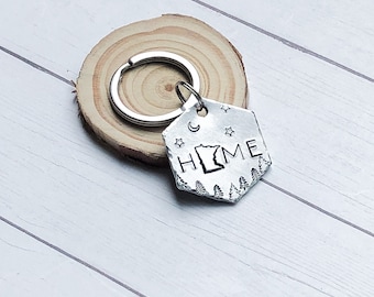 Minnesota HOME Keychain, Metal Stamping, Handstamped, Hand Stamped, Handmade