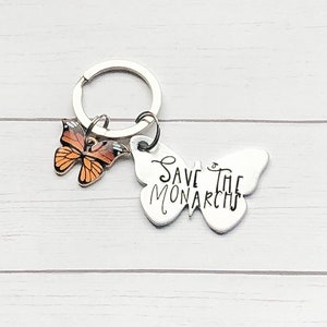 Save the Monarchs Butterfly Keychain, Charm, Metal Stamping, Handstamped, Hand Stamped, Handmade