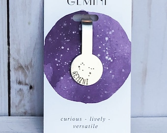 Gemini Zodiac Constellation Folded Aluminum Bookmark, Book Lover Gift, Gift for Readers, Metal Stamping, Handstamped, Hand Stamped, Handmade