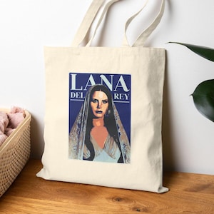 Lana Del Rey Baumwoll-Einkaufstasche - amerikanische Sängerin Musiker Lebensmittel Einkauf Einkaufsstrand Sommer Wiederverwendbare Canvas Handtasche Musik Merch