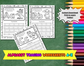Alphabet Tracing Worksheets, Letter Printable For Kids, Learn To Write A-Z, PDF Download, Homeschool Activity Worksheet, Letter Practice