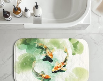 Koi Fish Yin and Yang Bath Mat | Bathroom and Home Spa Decor Rug, Housewarming Gift, Non-Slip Absorbent Shower Mat