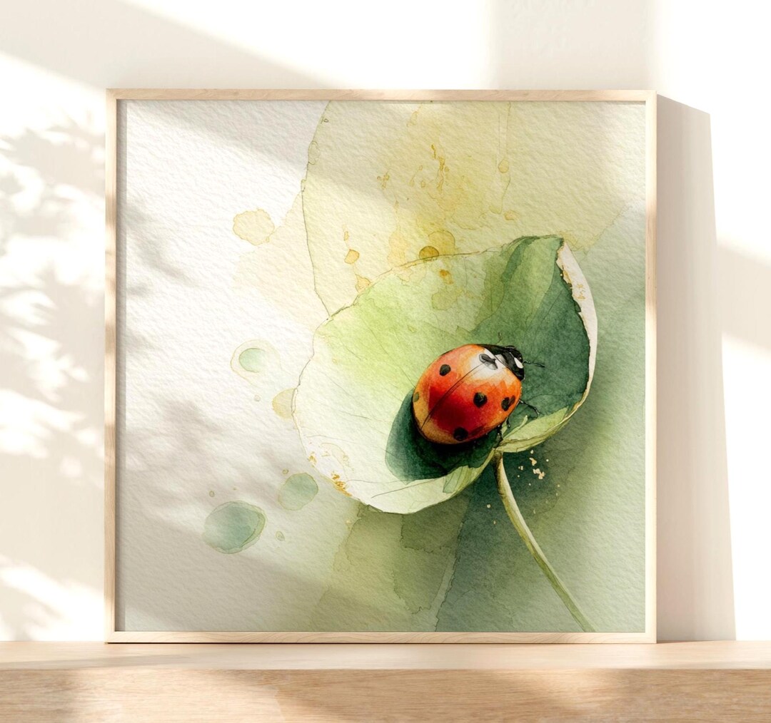 Ladybug Watercolor Print: Botanical Wall Art for Nursery, Nature ...
