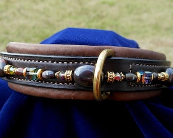 Custom Dog Collar w/Gemstones; 12"; Brown/Brass